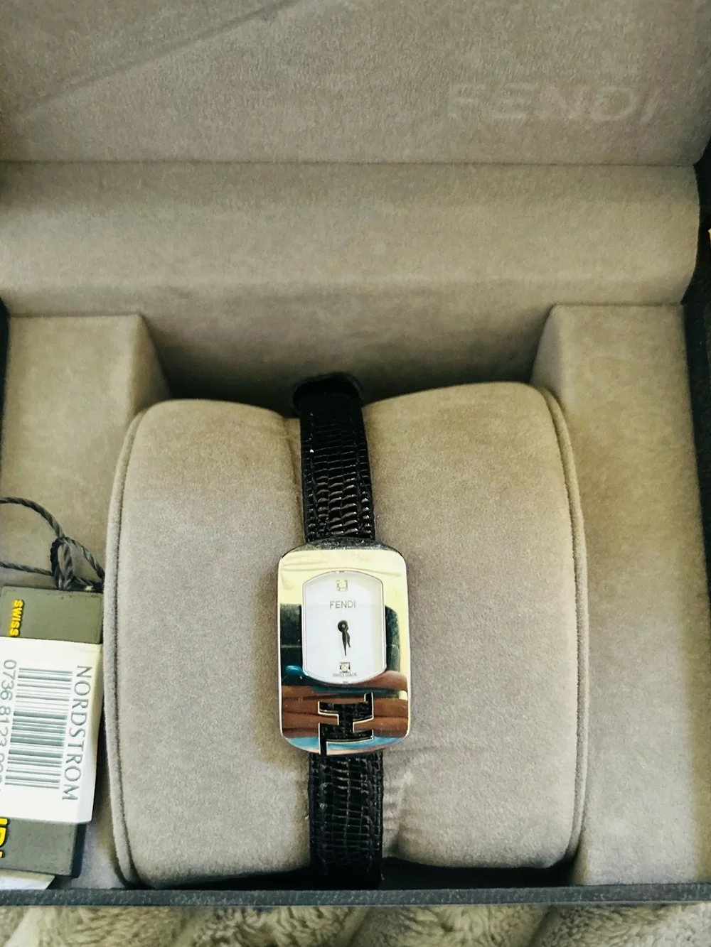Fendi Chameleon Black Leather Lizard Strap Watch